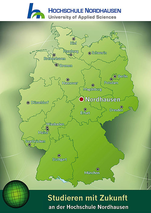 Map of Germany with Nordhausen