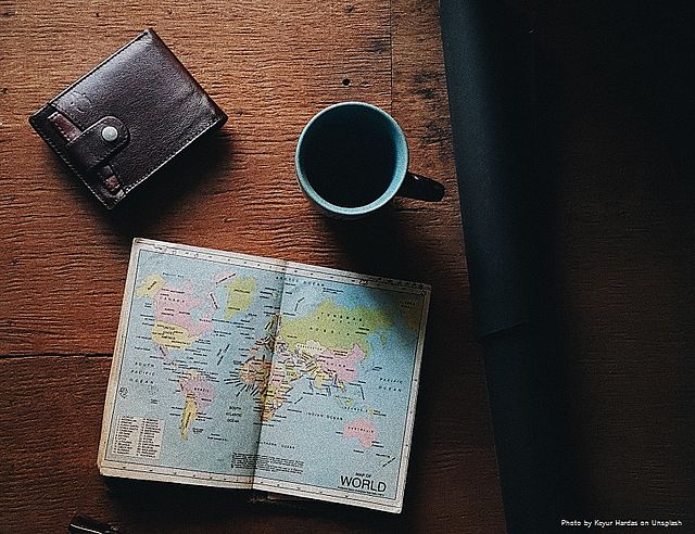 world map and coffee