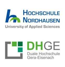 Logo HSN - (Hochschule Nordhausen), darunter das Logo der DHGE (Duale Hochschule Gera-Eisenach)