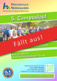 Plakat 5. Campuslauf - Diagonal eine rote Fläche mit der Aufschrift: "Fällt aus!"