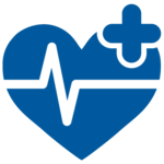 Logo HSG Healthy - a blue heart, a stylized ECG line runs across. On the top right of the heart a cross.