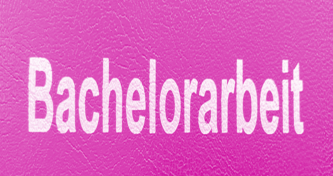 A close-up of a pink leather surface with the white inscription "Bachelor thesis"