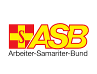 Logo des Arbeiter-Samariter-Bundes mit rotem Kreuz und gelbem Hintergrund sowie den Buchstaben ASB in Gelb mit rotem Rand.