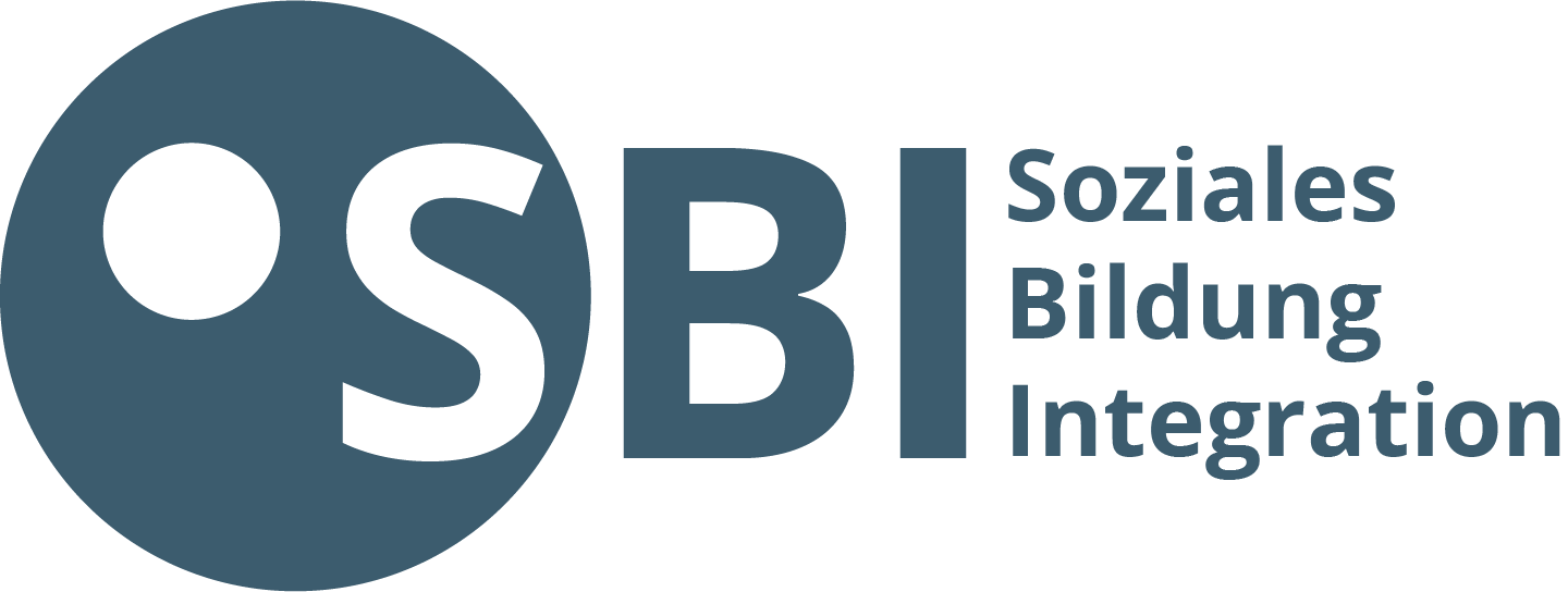 Blaues Logo mit Kreis und den Buchstaben „SBI“. Rechts daneben steht der Schriftzug „Soziales Bildung Integration“ übereinander.