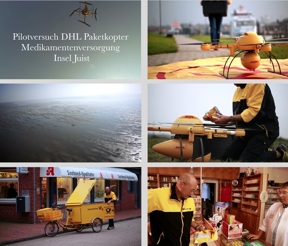 Photo series on the ‚DHL Paketkopter‘ pilot project: documentation of the autonomous delivery of medicines by drone from the mainland to the island of Juist.