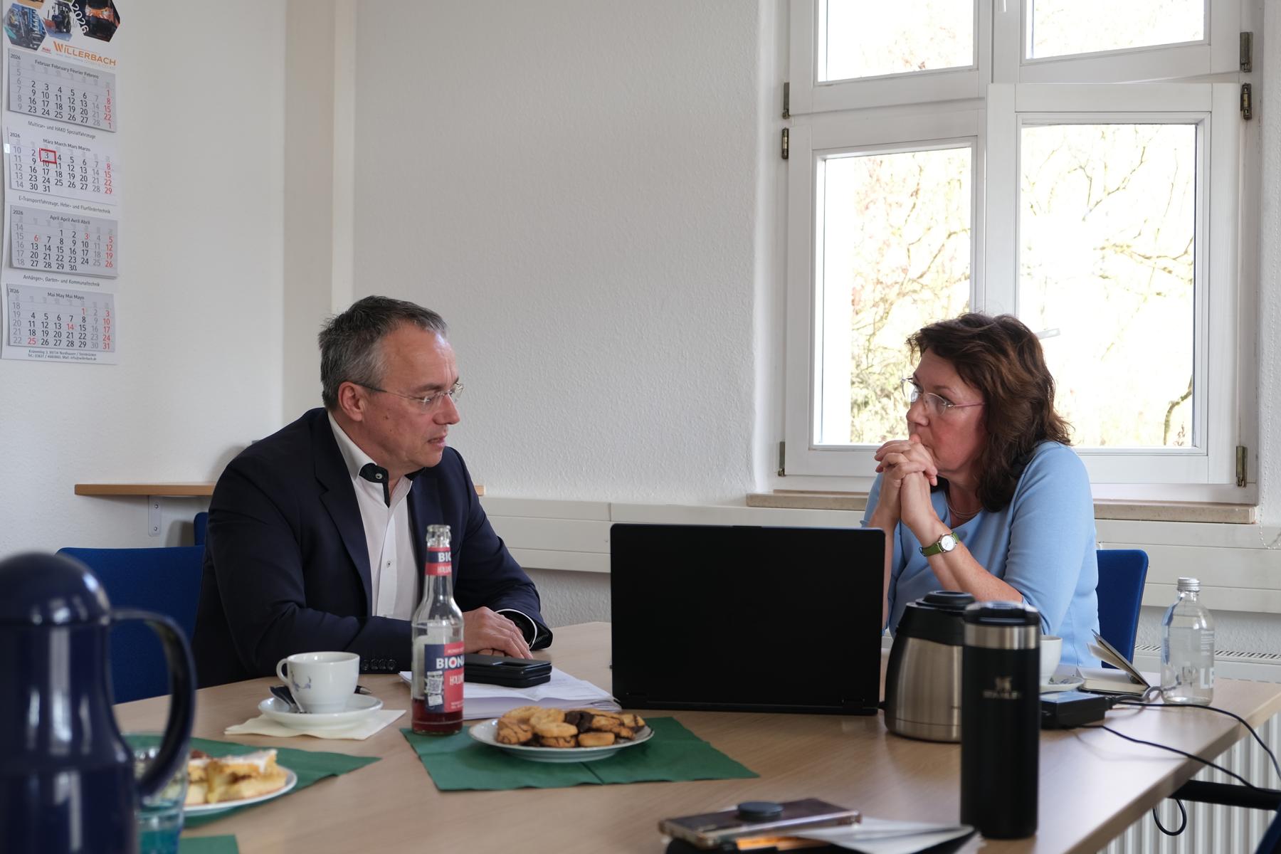 Meeting in an office.