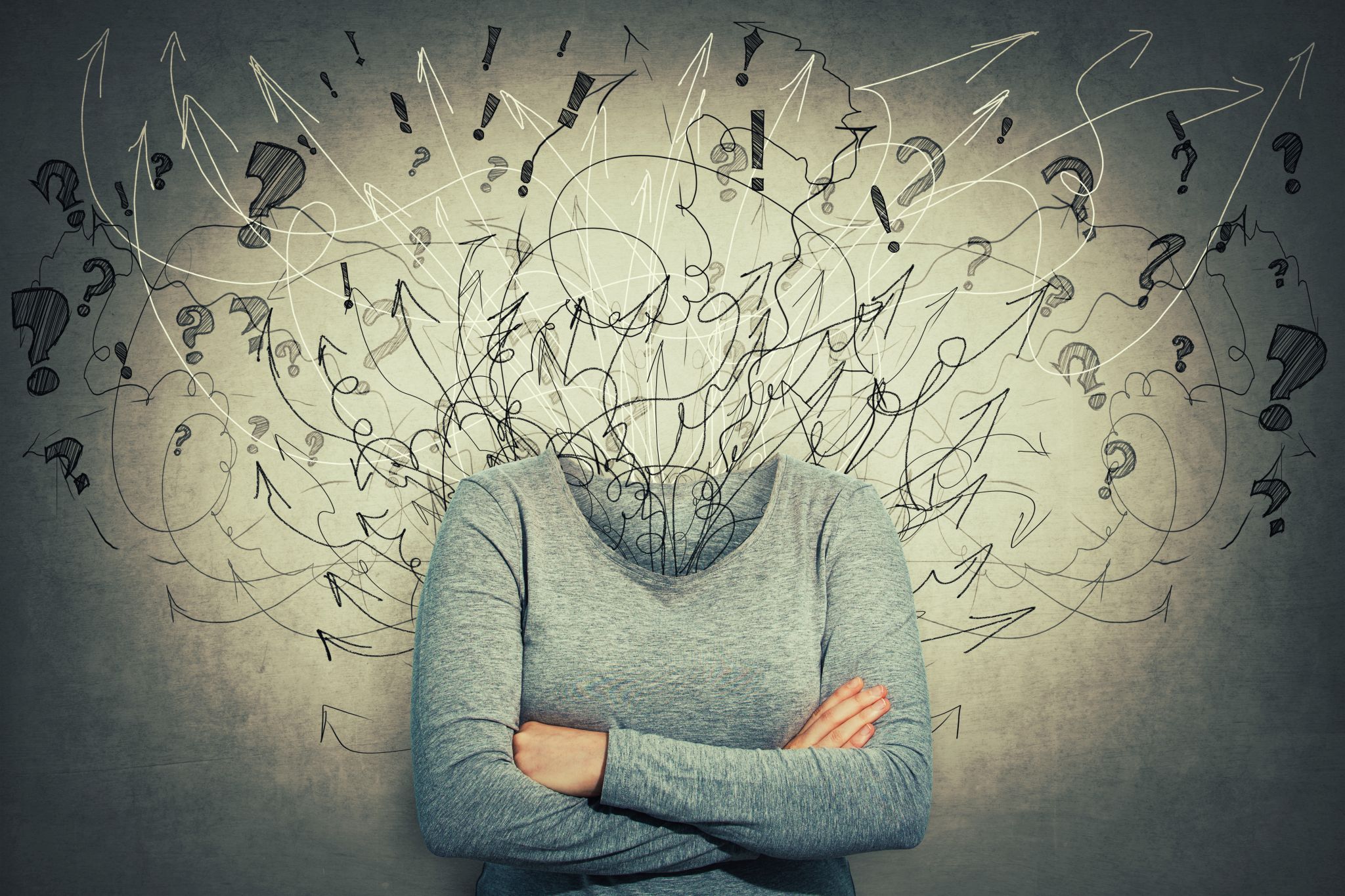 Headless person with confusing thoughts
