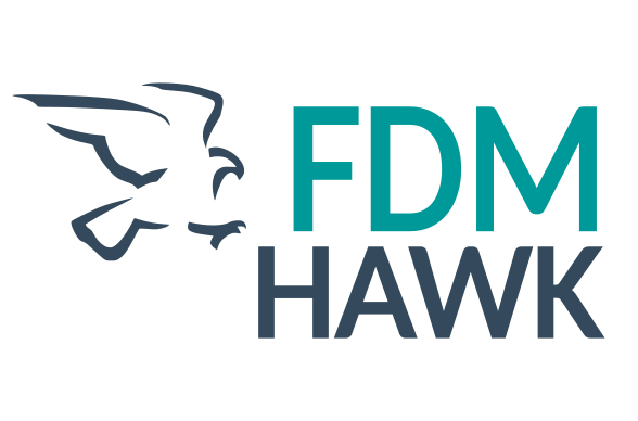 Logo mit einem Falken und Text "FDM HAWK"