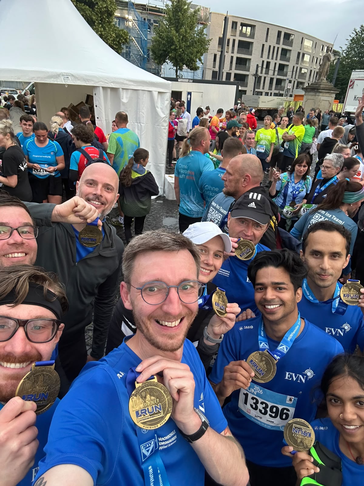 Runners with medals after the race